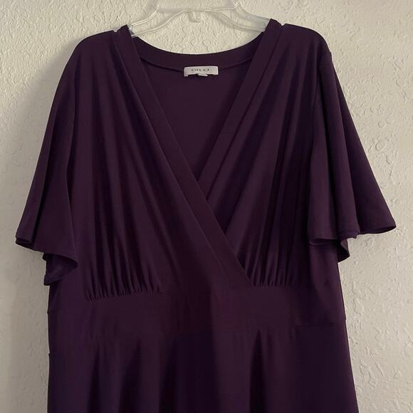Gilli Purple Faux Wrap Dress Womens Size 2X Midi Stretchy Work Church Feminine - Picture 2 of 11